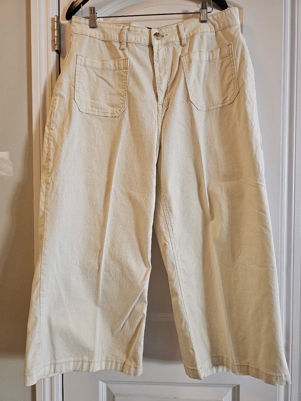 Suzanne Betro Cream Wide-Leg Cotton Pants - Sz 18.